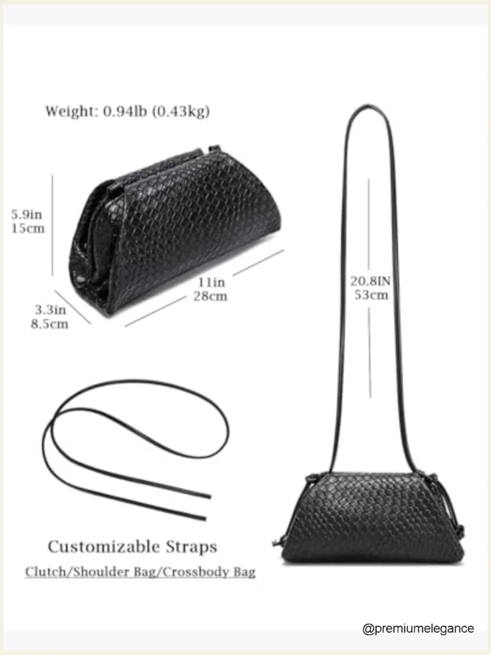 Woven Vegan Leather Evening Bag, Dumpling Clutch Purse, Crossbody Shoulder